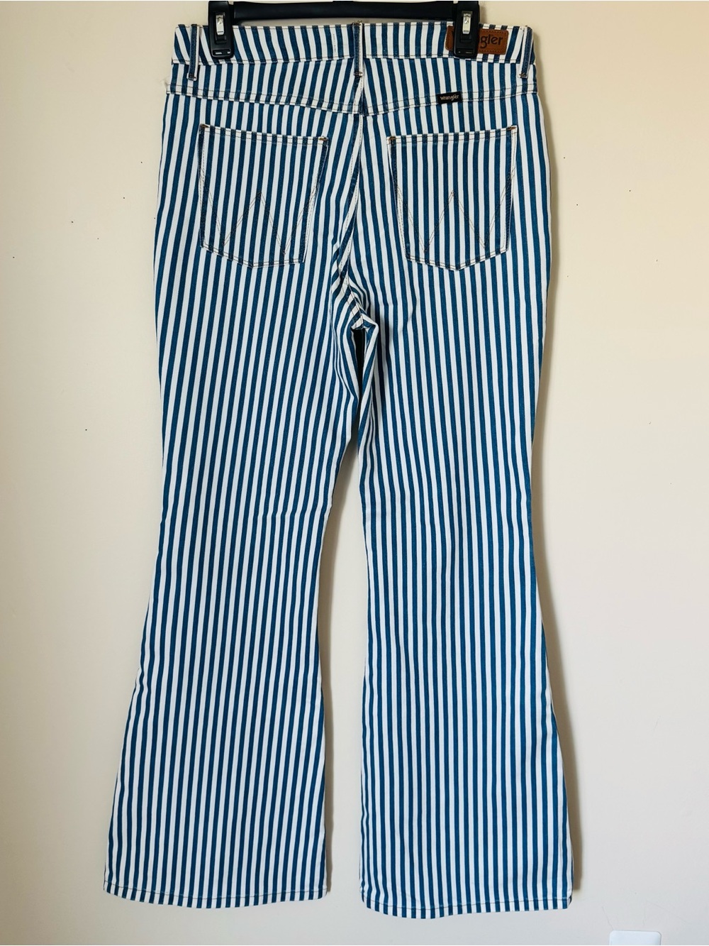 Wrangler Blue and White Vertical Stripe Flared Jeans